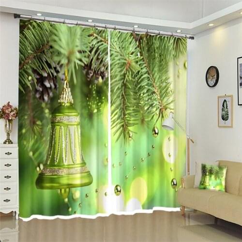 Hotel happy new year Curtains Christmas Green gift Living Room 3D Window Curtains For Living room Decoration Curtains Rideaux