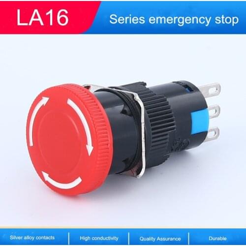 2pcs/lot Self-locking Mushroom Head Emergency Stop Button Switch LA16-11ZS 16mm one open and one closed Switch 16mm hole spacing