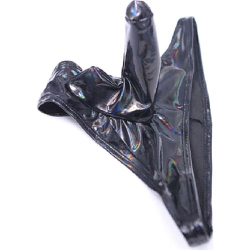 Colorful Shiny U Convex Pouch Briefs Low Rise Waist COCK Ring G-string Sexy Tight Thongs PU Faux Latex Leather T-Back Plus Size