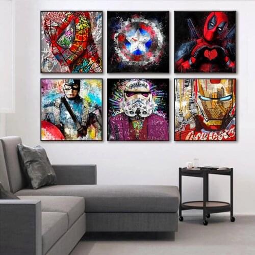 Marvel Avengers Superhero Canvas Painting Captain America Spiderman Posters and Prints Graffiti Art Wall Pictures for Home Decor