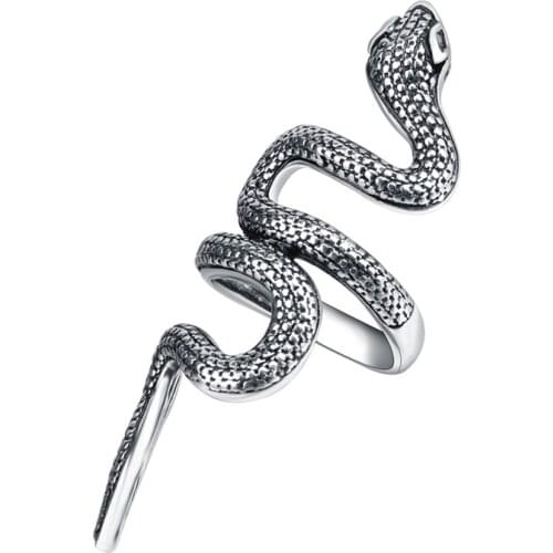 Megin D Silver Plated Gothic Snake Vintage Punk Boho Rings for Women Men Couple Friends Birthday Gift Fashion Jewelry Bague Anel
