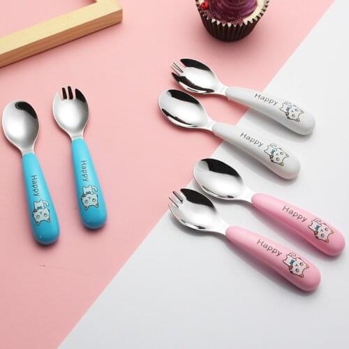 Cute Cat Kids Children Chinese Spoon Fork Set Learning Kitchen Accessories Gift