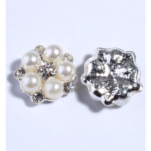 10PCS 16MM Mini Bright Pearl Button For Wedding Invitation Vintage Metal Rhinestone Buttons For Girl Hair Accessories