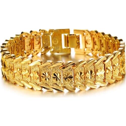 Solid Yellow Gold Filled Womens Mens Bracelet Wrist Chain 8.3",17mm