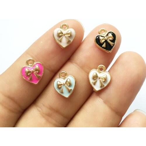 High Quality 9*10MM Ribbon Knot Bow Decorated Love heart Pendants DIY Jewelry Findings Zinc Alloy Bracelet Keyring Charms