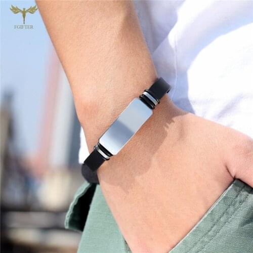 Simple Initial Bracelet for Custom Homme Black Belt Rubber Bangle Stainless Steel Buckle Mens Casual Jewelry pulsera hombre