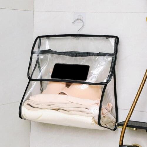 Transparent TPU Hanging Bag with Hook Clothes Placing Waterproof Long Lasting Hanging Organizer Collapsible Bathroom Storage Bag