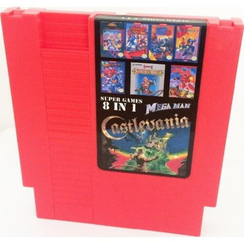 Rare Game 8 In 1 Mega Man 1/2/3/4/5/6 Castlevania 1/2 72 Pin 8 Bit Game Card