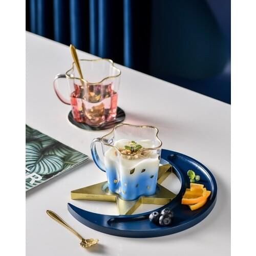 GY Light Luxury Transparent Coffee Cup Tea Cup Breakfast Cup Dim Sum Plate Set Couples Cups Glass Cup with Spoon