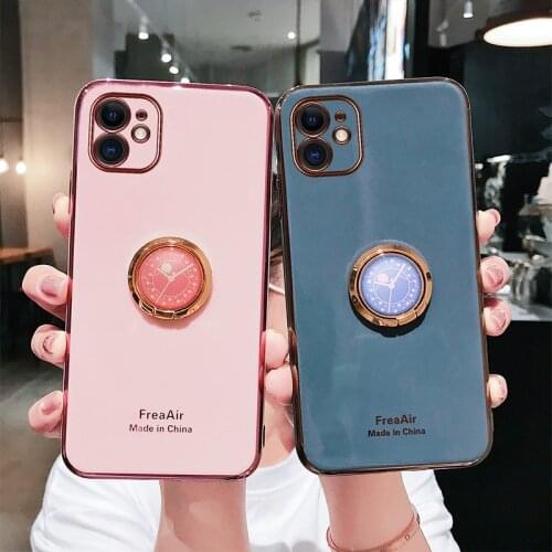 Luxury Cute Plating Silicone Ring Bracket Phone Case For iPhone 12 11 Pro XS Max XR X 8 7 Plus Ultra-thin Shockproof Stand Cover