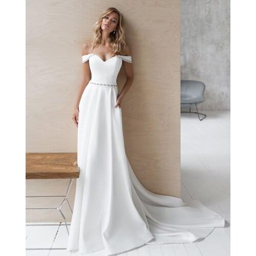 Custom Made Sheath Wedding Dresses Bestidos De Novia Off Shoulder Short Sleeve Sweetheart Neck Beading Crystal Satin Gowns