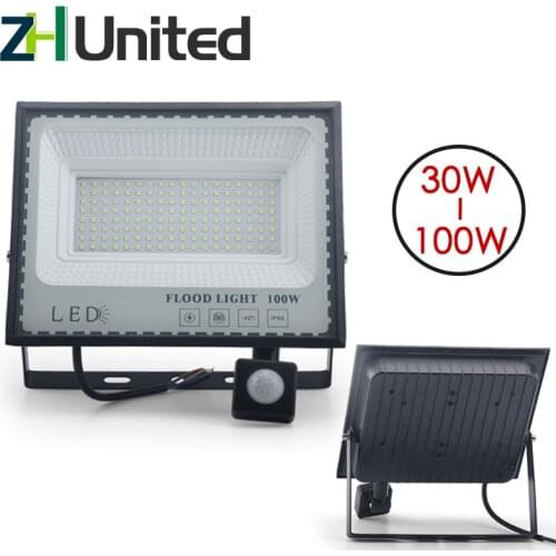 LED 100W 50W 30W Floodlights Human Body Sensor Induction Spot Light Motion Outdoor Wall Lamp Garden Street Light 220V