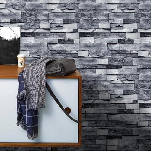 Vintage 3 D Grey Brick Wallpaper Roll Pvc Rustic Stone Peel and Stick Sticker Living Room Bedroom Decal Waterproof Self-adhesive