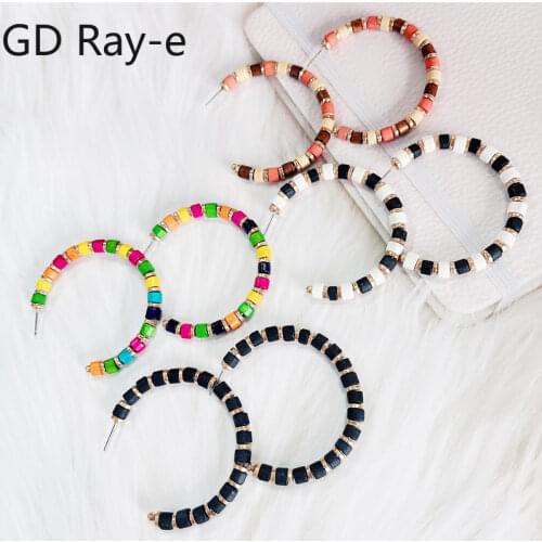 Vintage Wood Fashion Earrings Hoop Exaggerated Colorful Women Earrings Temperament Alloy Jewellery Accessories G6