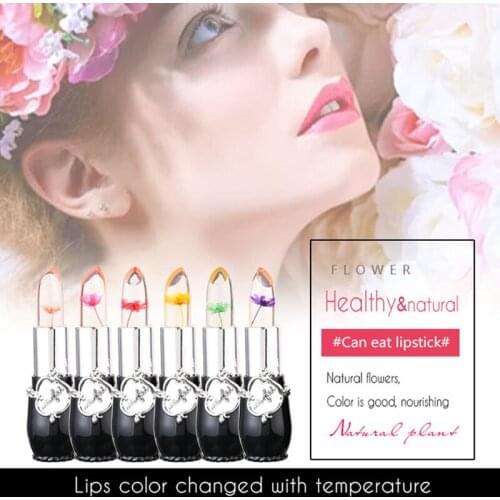 6 Colors Waterproof Flower Transparent Lipstick Nutritious Beauty Makeup Magic Temperature Color Change Crystal Jelly Lipstick