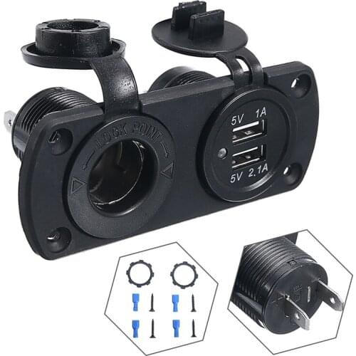 Charger Power Adapter Outlet Lighter Socket 12V Dual USB Car SUV Cigarette Lighter Socket Splitter Power Adapter Charger