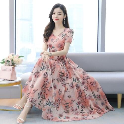 Jacquard chiffon dress womens summer 2021 new Korean version of large size and long slim temperament holiday dress