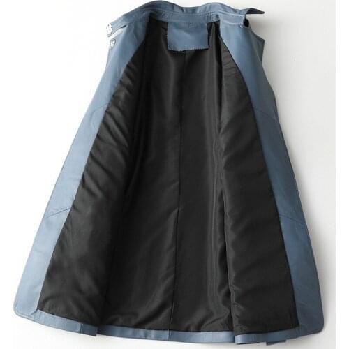 Fashion Women Sashes Belted Sheepskin Genuine Leather Jacket Mid Long Coat Fashion Office Ladies Slim Fit Trench Leather Jacket