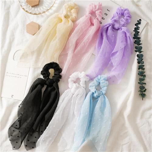 Women Seersucker Elegant Scrunchies Hair Ties Rings Rope Elastic Hair Bands Ponytail Holder Hair Accessories Ribbon Hairbands