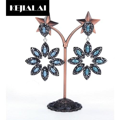 KEJIALAI Hyperbole Women Earrings Natural Stone Paved with Rhinestone Pendant Big Dangling Earrings Best Gift for Elegent Girls