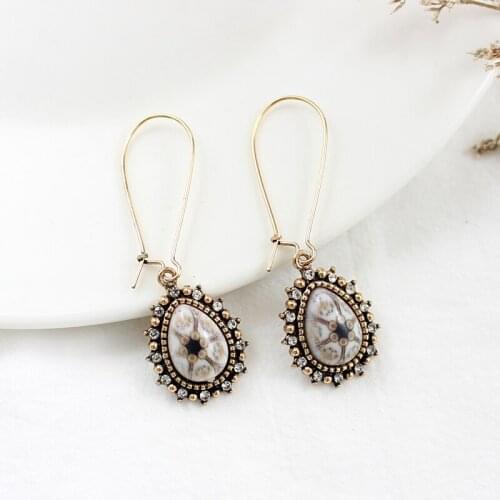 Water Drops Sun Flower Pendant Earrings Bohemian Retro Totem Crystal Ear Hook Female Fashion Glamour Jewelry Holiday Party Gifts