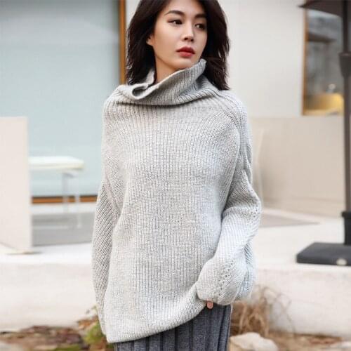 Lazy Sweater Women Mohair Wool Blending Solid Knitted Turtleneck Drop-shoulder 3 Colors Knitwear Ladies 2018 New Fashion Style