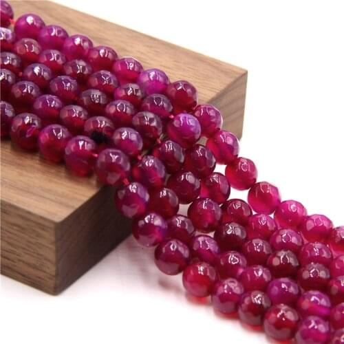 15.5" Wholesale Red Agat Polished Faceted Natural Agat Bead 6 mm 8 mm 10 mm Loose Beads For DIY Making Jewelry Women Bracelets