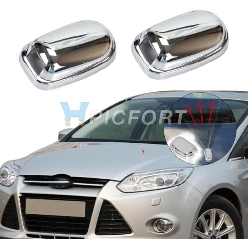 CITALL 2Pcs Chrome Windshield Washer Wiper Water Spray Nozzle Trim Cover Protector For Ford Focus Mk3 Models 2011 2012 2013 2014
