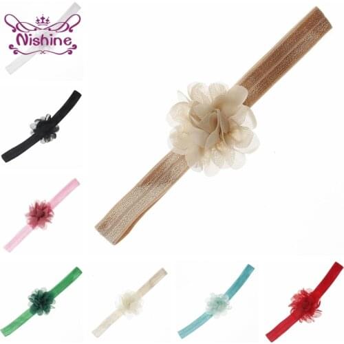 22 Colors 5 CM Handmade Small Chiffon Flower Headband Artificial Floral Infant Hairband Elastic Baby Headwear Clothing Ornaments