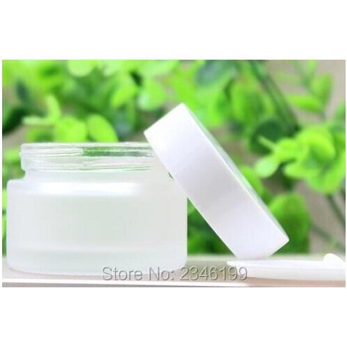 30G 30ML Cosmetic Frost Glass Jar, White Plastic Cap Cream Container, Skin Care Cream Sample Packing Box, 20pcs/lot