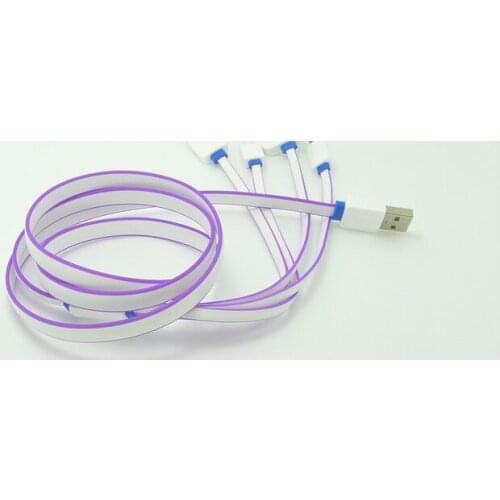 4 in 1 to 4 double colors flat noodle usb charger cable for iphone 7 6 5c 5s 6plus 4 4s samsung note3 soft High Quality 200 pcs