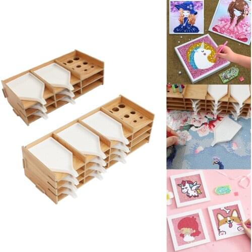 5D DIY Diamond Painting Tray Rack Multi-Layer Wooden Rack Drilling Diamond Painting Tools Holder for Diamond Art Kits