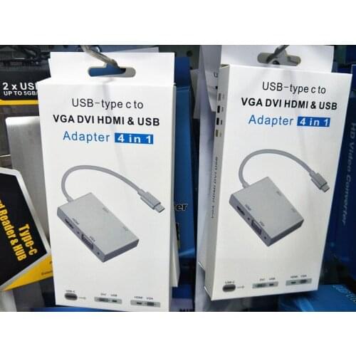 4 in 1 USB 3.1 Type-C USB-C to DVI HDMI VGA USB 3.0 Adapter Cable For Laptop Notebook