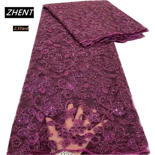 African Lace Fabric 2021 High Quality French Lace Fabric With Sequins Nigerian Lace Fabrics For Wedding Sewing 2.5 yard DP-95