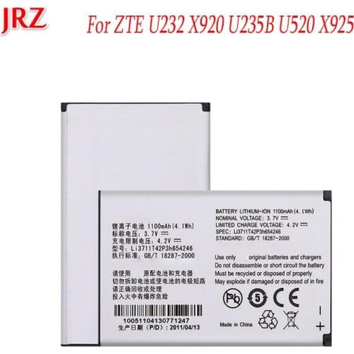 1100mAh Li3711T42P3h654246 Battery For ZTE U232 X920 U235B U520 X925 Mobile Phone High Quality Replacement Batteria Batterie
