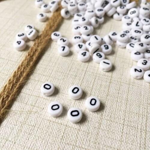 Free Shipping Single Letter Number Beads 500pcs 4*7MM Flat Coin Round Shape White with Black Alphabet No. O Character Beads