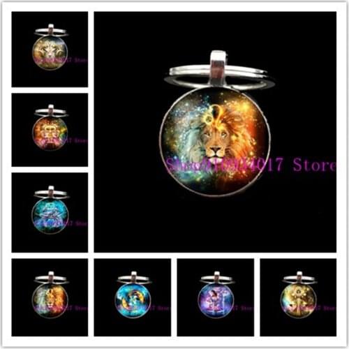 Colorful Zodiac Sign Keychain 12 Constellation Leo Virgo Libra Scorpio Sagittarius Pendant Glass Cabochon Keyring Birthday Gift