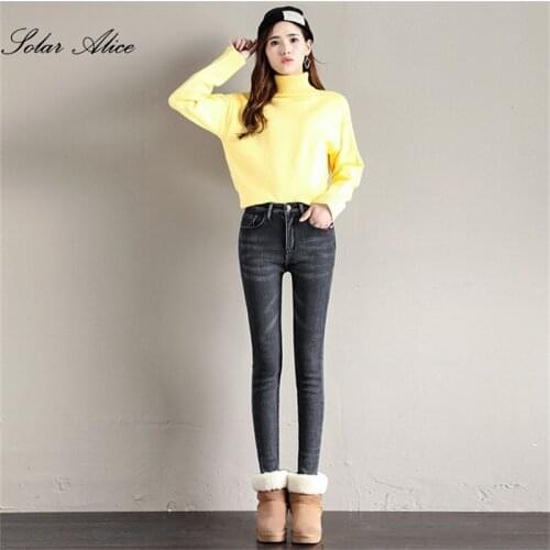 Free shipping 2020 womens winter new style plus velvet padded feet jeans stretch casual pants