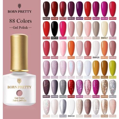 BORN PRETTY Gel Nail Polish Varnish For Nails Manicure 88 Colors 6ml/7ml Soak Off UV Gel Semi-permanent UV Gel Base Top Coat