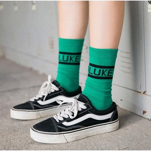 Women Cotton Socks Spring Autumn Letters Color Fashion Solid Long Crew Casual
