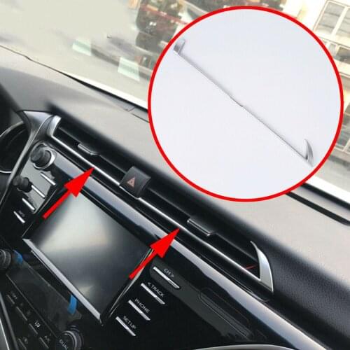 Chrome Air Condition Trim Accessories Front Center Dashboard Air Vent Outlet Cover Stripes Fit For Toyota Camry 2018 2019