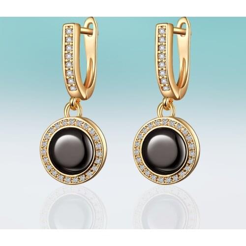 Classic Round Black Ceramic Drop Earrings Gold Silver Color Plated Luxury AAA Cubic Zirconia Earrings for Women Jewelry Gifts
