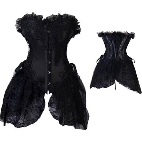 Sexy Women Overbust Corset Steampunk Bonned Lace Up Lingerie Goth Clubwear Bustiers Top Embroidery Shapewear Plus Size Black Red
