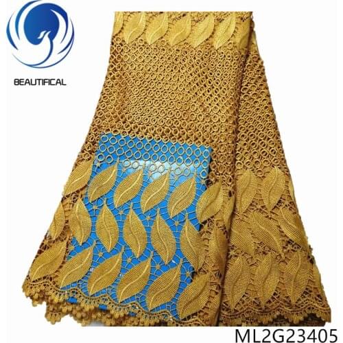 BEAUTIFICAL nigerian cord lace fabrics Hot sale chemical lace embroidery fabric 5yards bridal lace fabric for wedding ML2G234
