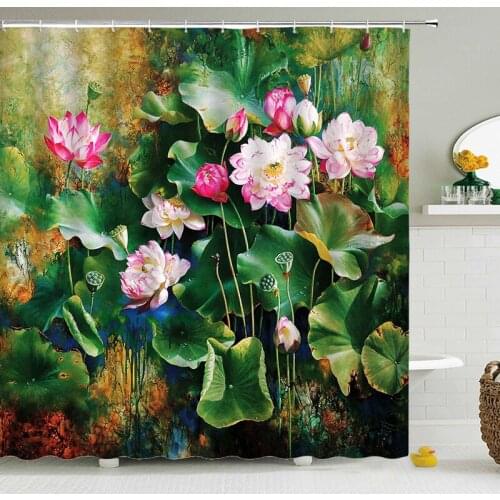 Colorful Flower Shower Curtain Shower Curtain Bathroom Waterproof Polyester Bathtub Screen with 12 Hooks
