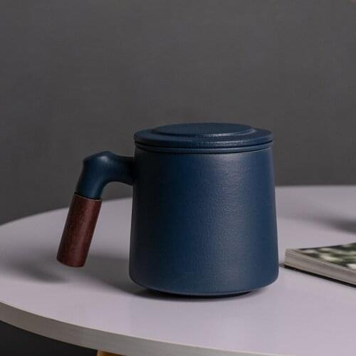 320ML Simple Nordic Style Mug Creative Literary Water Coffee Cup Wooden Handle Porcelain Cup Christmas Mugs