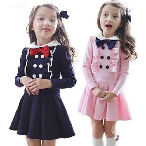 2020 Hot Fashion Baby Girls Kids Sweat Long Sleeve Bow Princess Cute Dress Baby Kids Wear Girl Casual Dresses Kids Clothes 2-8Y