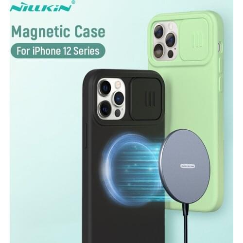 Magnetic Case For iPhone 12 Pro Max Nillkin Liquid Silicone Case For iPhone 12 Soft Cover Slide Camera Protect Privacy Back Case