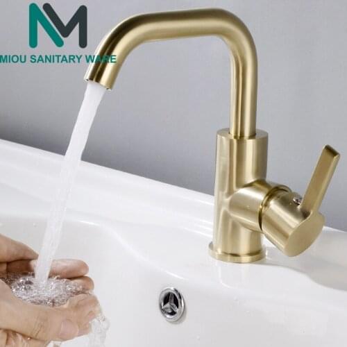 Brushed Gold/Matte Black Brass Bathroom Washbasin Faucet Single Handle Cold And Hot Mixer Tap Bathroom Sink Rotation Tap