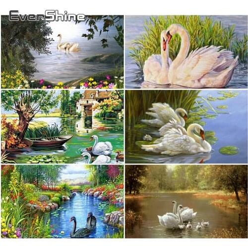 Evershine Diamond Painting Full Square Animals Swan Pictures Of Rhinestones Diamond Embroidery Landscape Cross Stitch Kit Decor